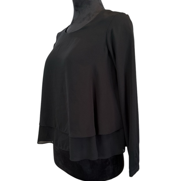 ZARA BASIC Black Tiered Layered Long Sleeve Blouse XS - Picture 1 of 8